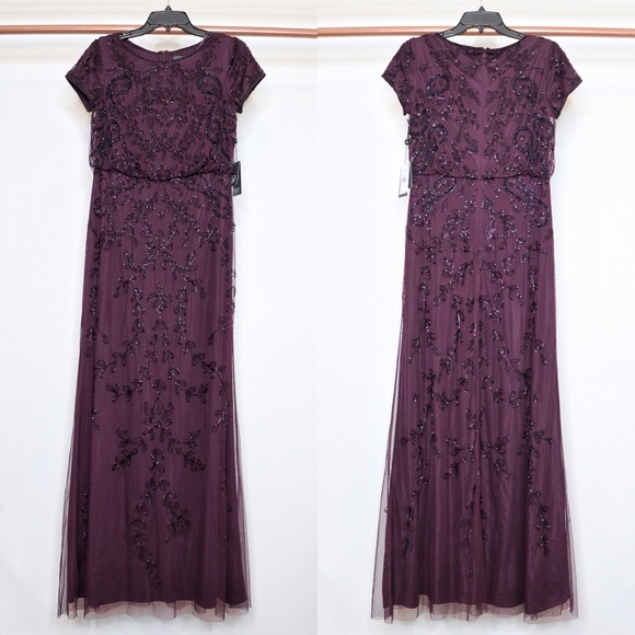 Adrianna Papell Short Sleeve Blouson Beaded Gown - Picture 6 of 8